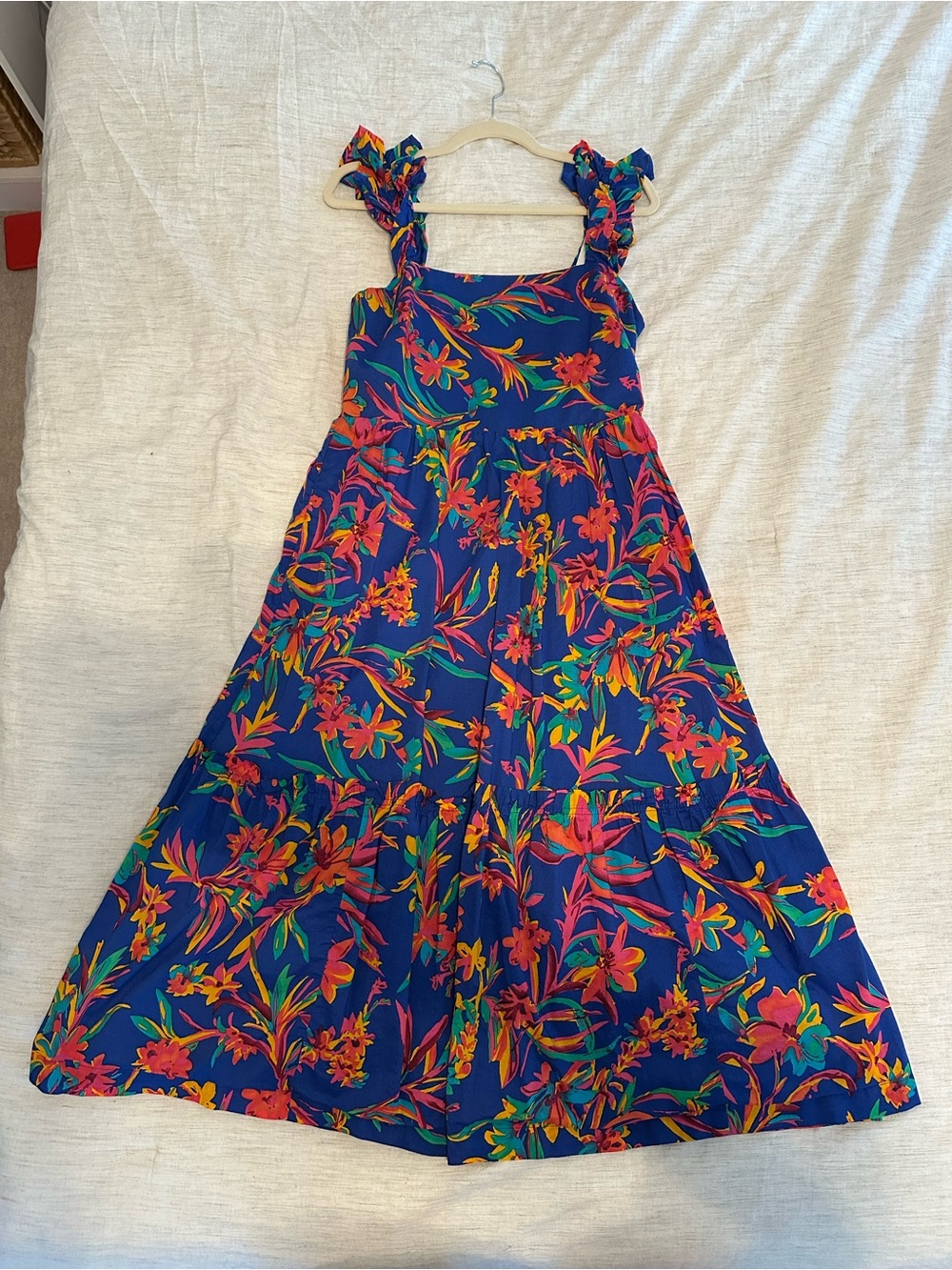 J. Crew Royal Blue Floral Sundress with Multicolor Smocked Waist